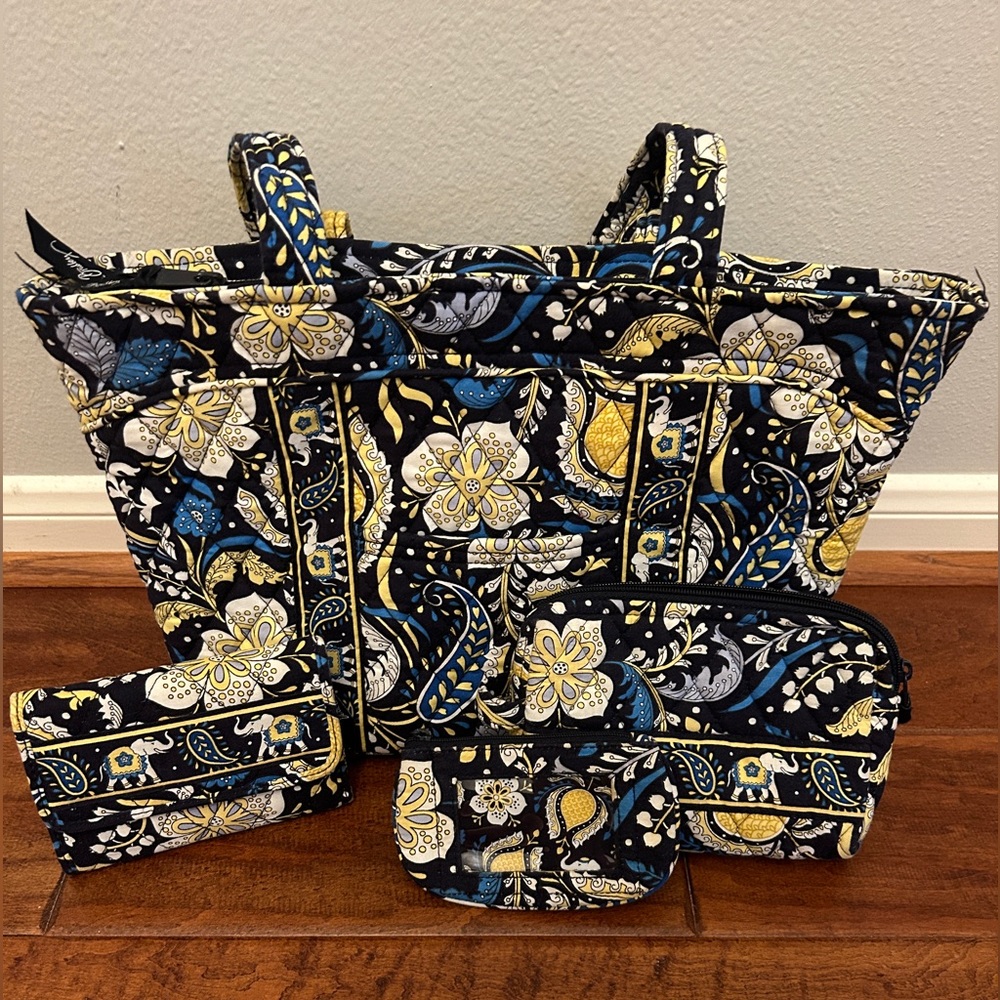 vera bradley purse, wallet, makeup bag, and coin purse